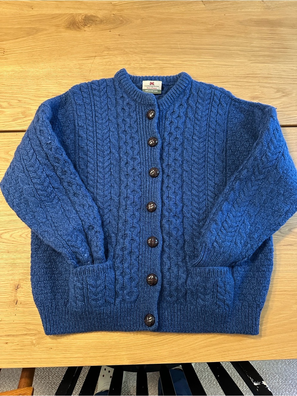 Carraig Donn 100% Merino Wool Cable Knit Cardigan Made In Ireland